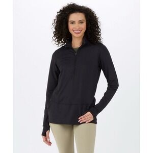 Woman's Black Flex Quarter Zip Size Small Athleisure Activewear Top‎ thumb holes